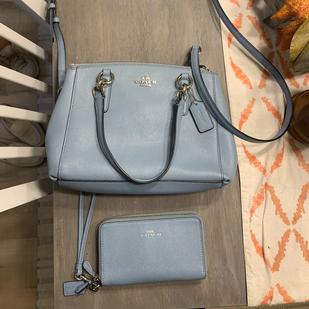Blue Coach Crossbody purse and matching wallet